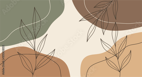 Minimalist Botanical Illustration with Earthy Tones and Delicate Line Art.