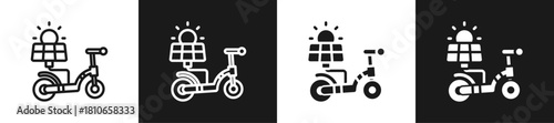 Solar Electric Scooter Graphic Icon Line And Glyph In White And Black Background