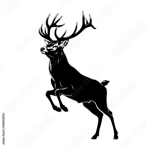 Illustration of a deer jumping isolated on, showcasing wildlife and animal behavior in a dynamic pose