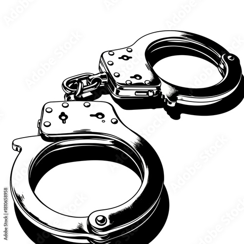 Handcuffs isolated on, a symbol of law enforcement and justice, representing the tools used to restrain and apprehend criminals