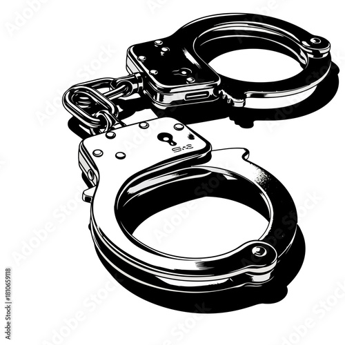 Handcuffs isolated on are a symbol of law enforcement, crime, and restriction, representing justice and the consequences of illegal actions