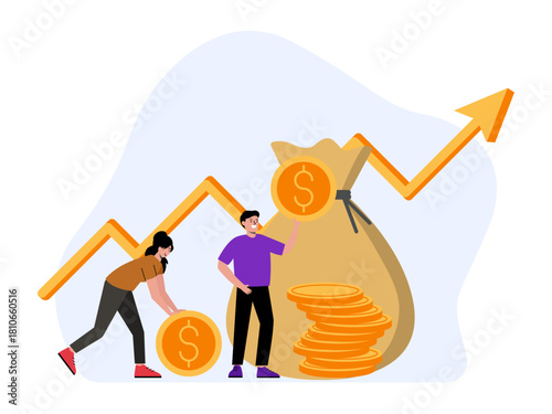 Family couple saving money. Saving vector illustration. Flat illustration concept.