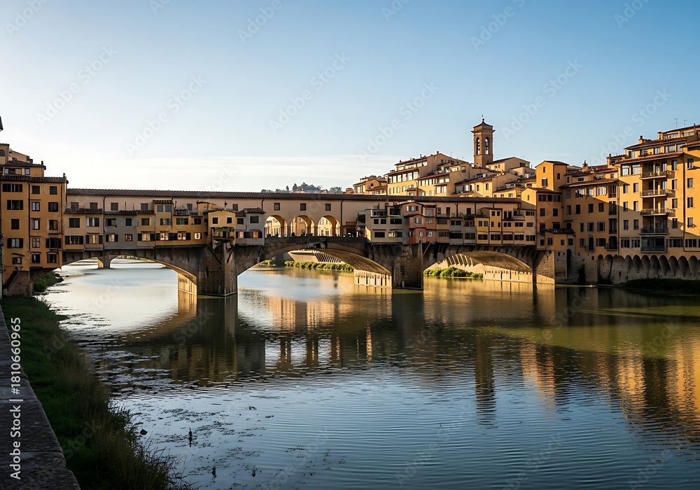 Naklejka premium Ponte Vecchio Florence Italy, Medieval Stone Bridge, River Arno