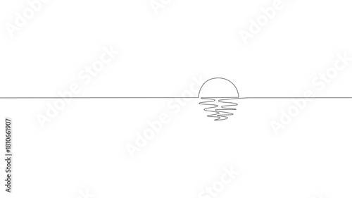 Single continuous one-line art sunny ocean view. Sea voyage sunrise holiday tropical luxury journey sunset concept design sketch outline drawing vector illustration art
