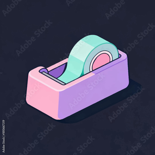 A pastel cozy representation of a tape dispenser that demonstrates how this small device supports daily office tasks by securing materials, showing where attachment begins and how organization becomes