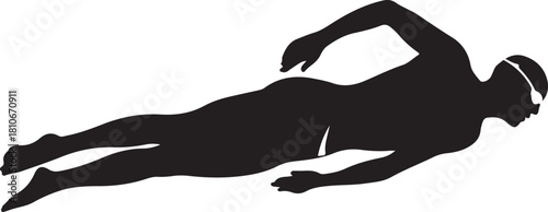 Black silhouette of triathlete swimming, white background, minimal style