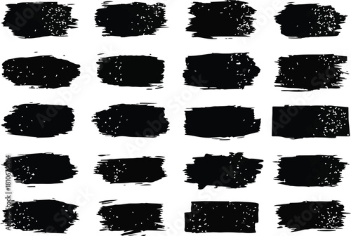 A collection of sixteen black ink brushstrokes on a white background