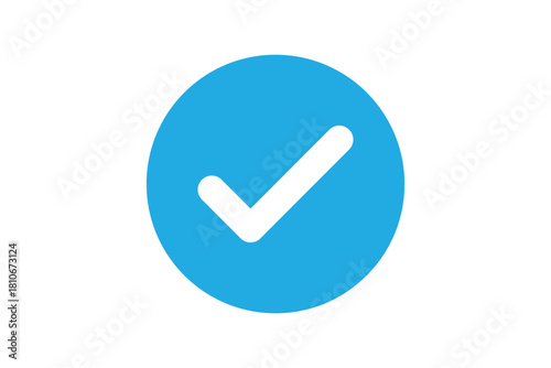 White right tick check mark icon vector on Light blue circle over white background. flat style. tick icon for web site design, logo, app, UI design,