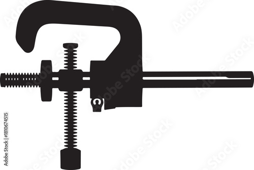 black silhouette of vise clamp on white background, vector