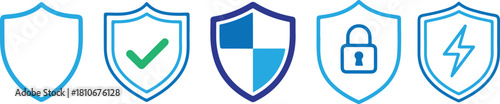 Collection of security shield icons, representing protection, safety, and cybersecurity, isolated on transparent background these symbols convey trust and reliability