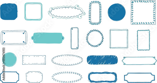 Assortment of Hand Drawn Decorative Frames and Shapes Keywords: frame, border, shape, rectangle