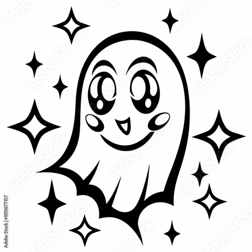 A cute cartoon ghost with stars isolated on