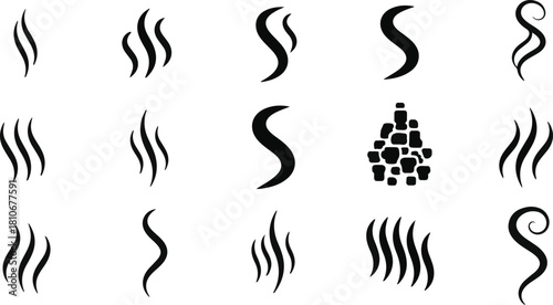 Black Steam Swirls and Smoke Icons vapor heat