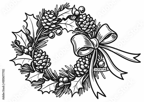 Vintage botanical engraving of a Christmas