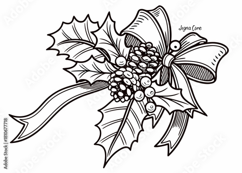 Vintage botanical engraving of a Christmas