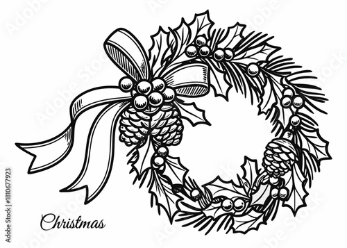 Vintage botanical engraving of a Christmas