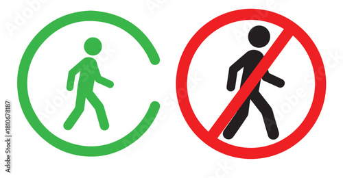 Pedestrian crossing sign and no pedestrian crossing sign isolated on transparent background perfect for traffic rules and regulations, and pedestrian safety awareness