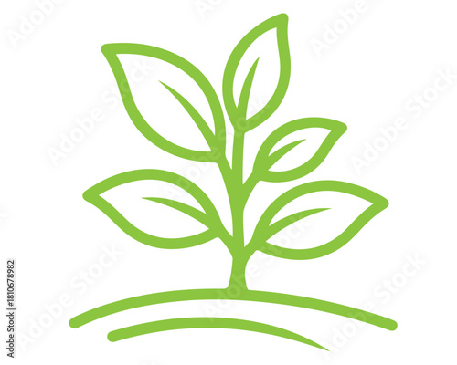 Illustration of a green plant growing from the ground, symbolizing growth, nature, and environmental sustainability isolated on white background