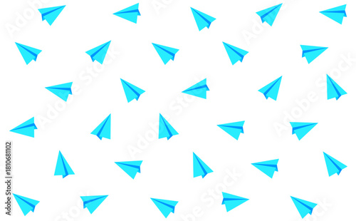 青い紙飛行機を散りばめた背景イラスト