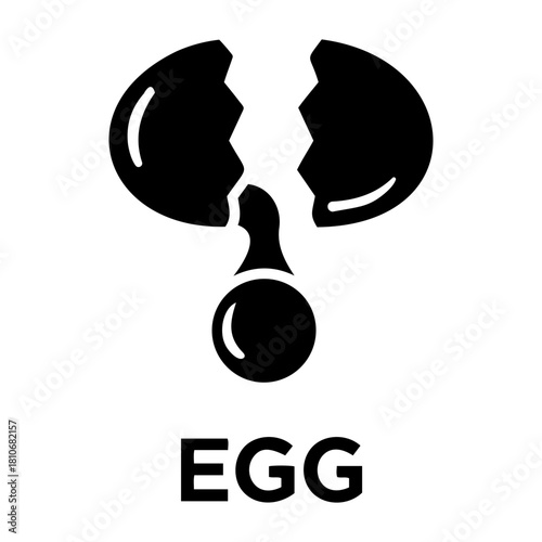 Bakery Icon Vector Illustration of a cracked egg with the yolk dripping out, depicted in a simple black and white style.