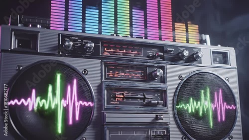Vintage Boombox with Vibrant Audio Visualizer Display for Retro Music Experience