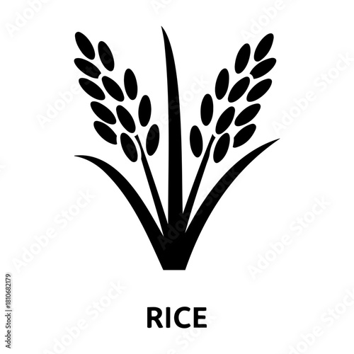 Bakery Icon Vector Illustration of a rice plant with two ears of grain and leaves in a simple black silhouette design