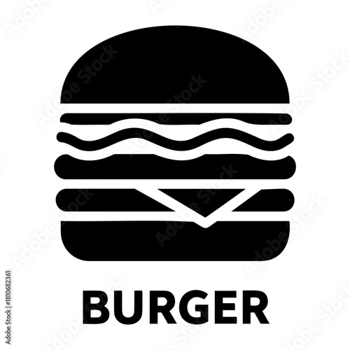 Bakery Icon Vector Illustration of a burger with visible layers of ingredients, including bun, lettuce, and cheese, in black