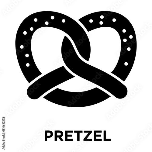 Bakery Icon Vector Illustration of a single black pretzel with visible salt grains and twisted dough design on white background