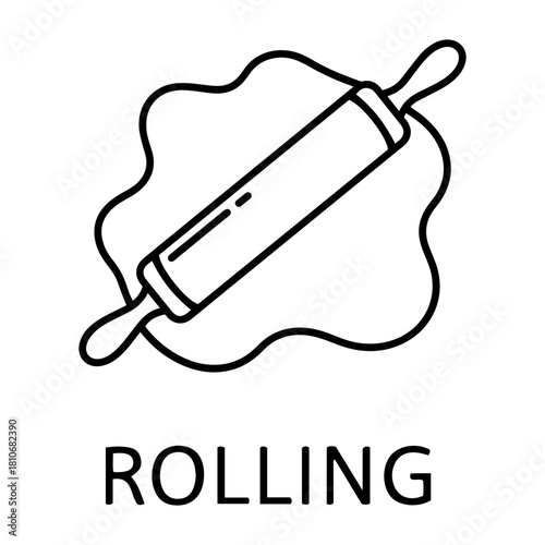 Bakery Icon Vector Illustration of a rolling pin placed on dough, depicted in a simple black and white outline style image
