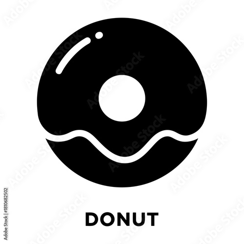 Bakery Icon Vector Illustration of a single black donut with a white center and a wavy frosting design element present