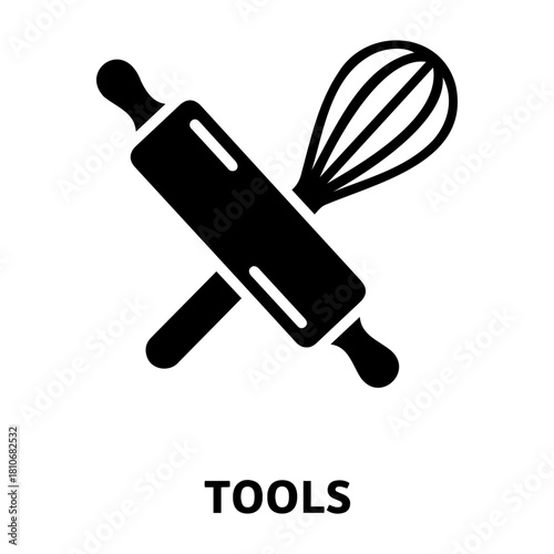 Bakery Icon Vector Illustration of a rolling pin crossed with a whisk in black and white for kitchen tools theme use