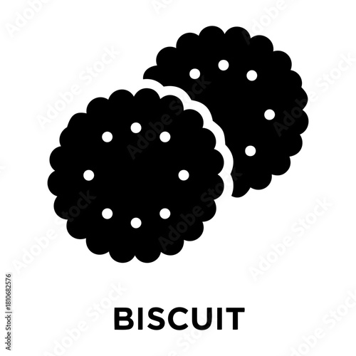 Bakery Icon Vector Illustration of two black biscuits with scalloped edges and white dots on a transparent background
