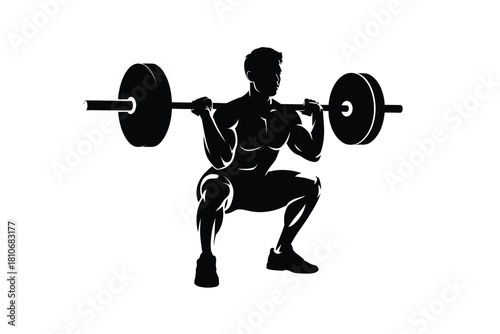 Muscular athlete performing a barbell squat weightlifting