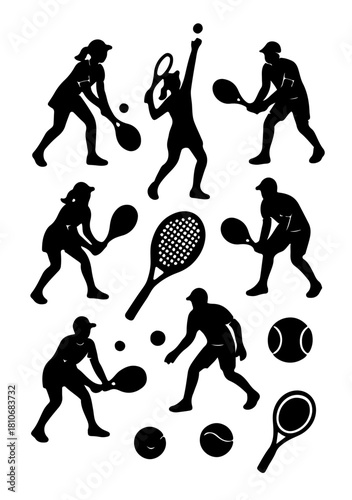 Black Tennis Silhouette Vector Set