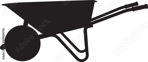 black silhouette of wheelbarrow on white background, vector