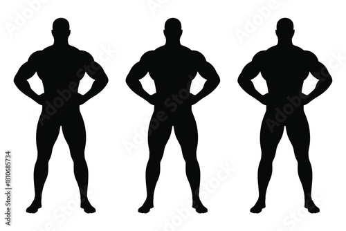 Muscular male silhouettes standing with hands on hips bodybuilder