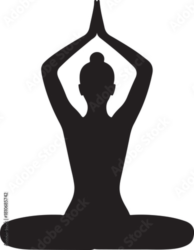 black silhouette of yoga pose on white background, vector