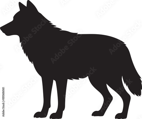 Black Wolf Silhouette Vector on White Background Forest Animal Design