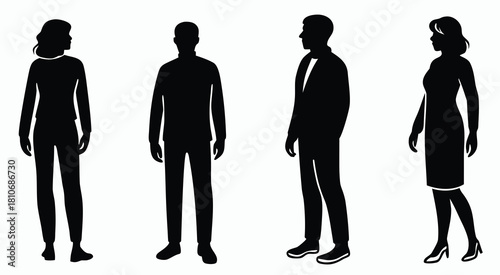 Man and woman silhouettes set. Flat illustrations of standing people in business attire.
