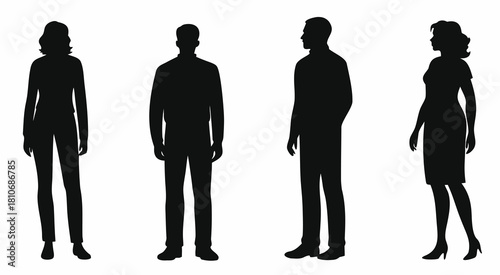 Man and woman silhouettes set. Flat illustrations of standing people in business attire.
