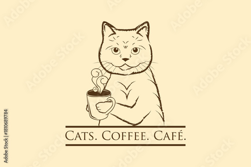 cat coffee cafe logo design