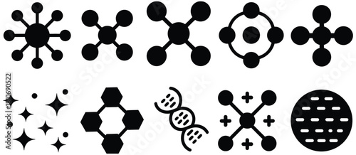 DNA ten black and white molecular strands, minimal editable silhouette design suitable for scientific research graphics, biotech posters, and infographics.