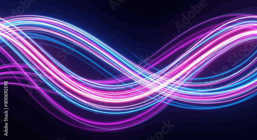 Vibrant Neon Light Waves Moving Swiftly Through a Dark Background