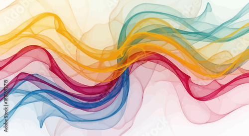 Abstract colorful flowing smoke trails blending soft hues and