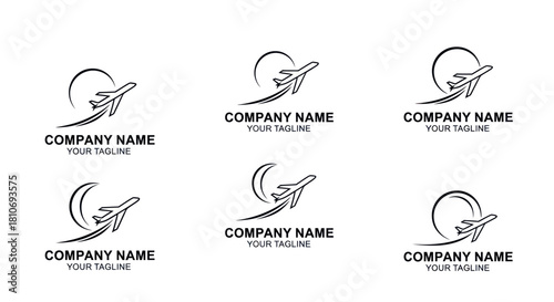 Airplane logo designs for travel and aviation companies with creative concepts.