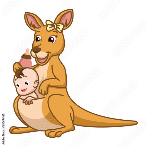 Adorable kangaroo mother with baby illustration symbolizing love, care, and family. Perfect for baby themes