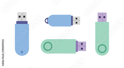 Colorful illustration depicting three different types of usb flash drives