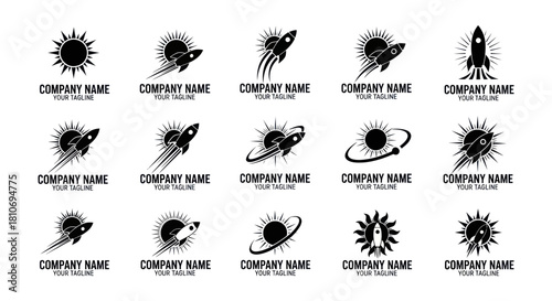 Collection of Rocket and Sun Logos for Space Exploration and Innovation.
