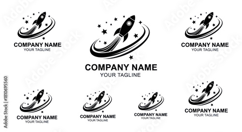 Fototapeta Naklejka Na Ścianę i Meble -  Collection of black rocket ship logo templates for business.