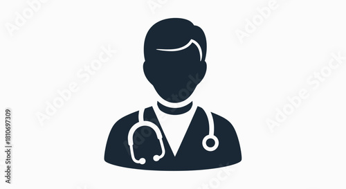 Simple black silhouette icon representing a male doctor, physician, or general practitioner with a stethoscope.